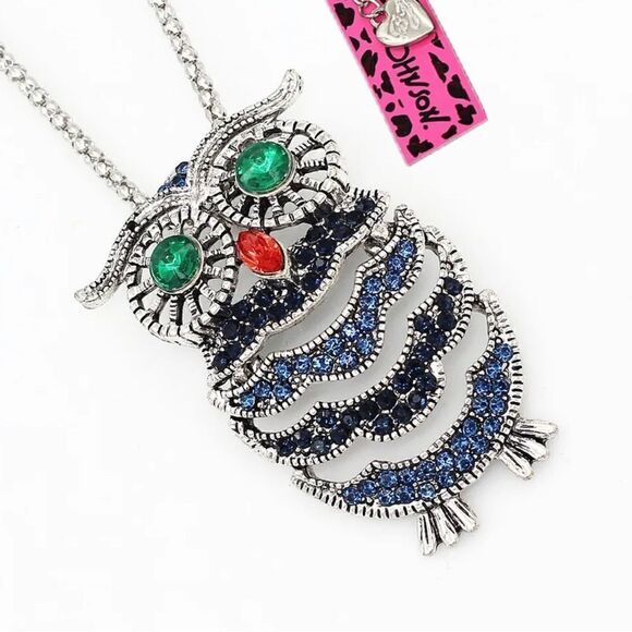 Crystal Cute Owl Pendant Necklace/Brooch Pin NWOT - Picture 2 of 4